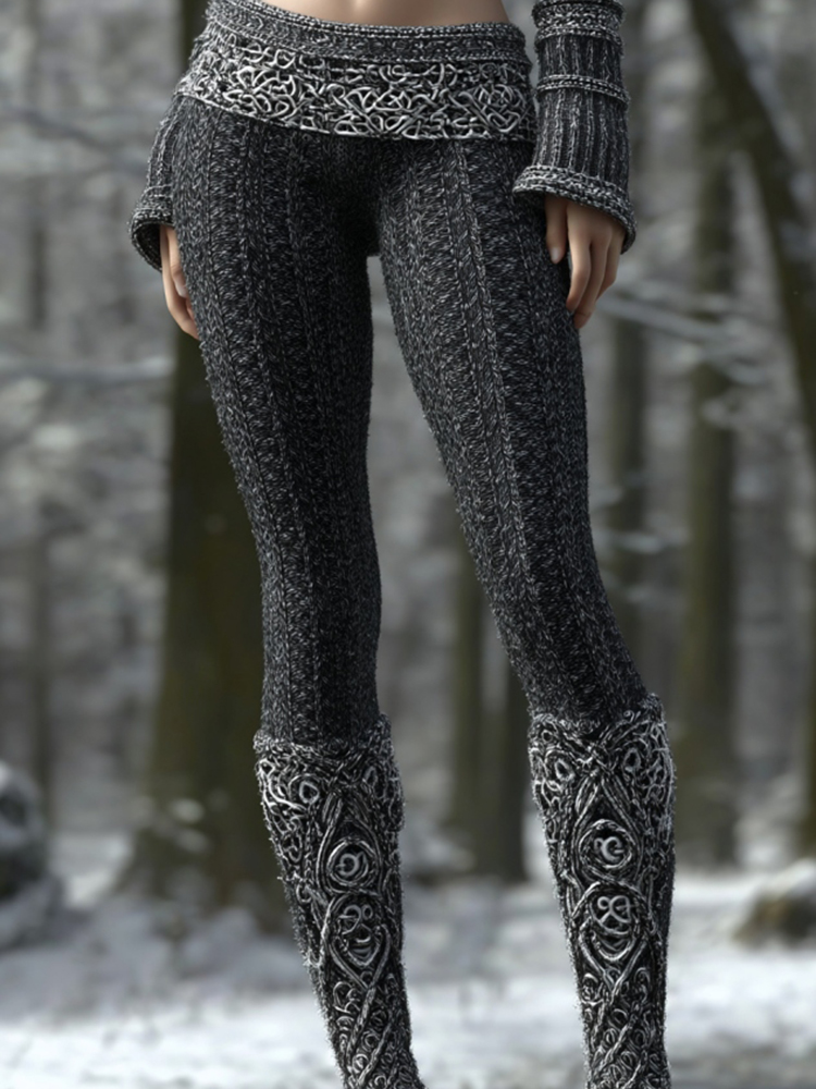 Vintage Viking Pattern Art Knit Cozy Leggings