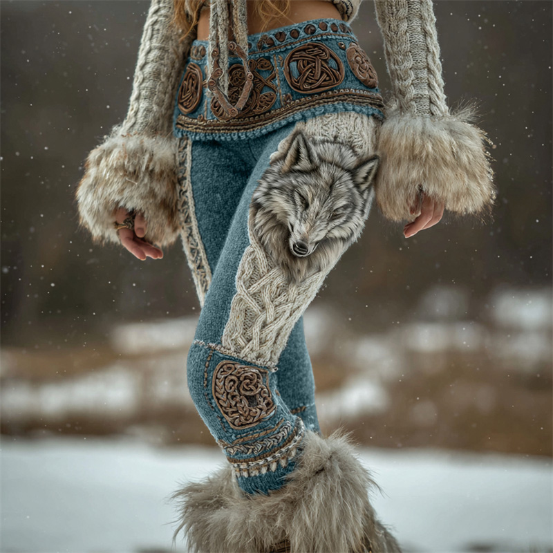 Fuzzy Wolf Viking Celt Knot Chunky Cozy Leggings
