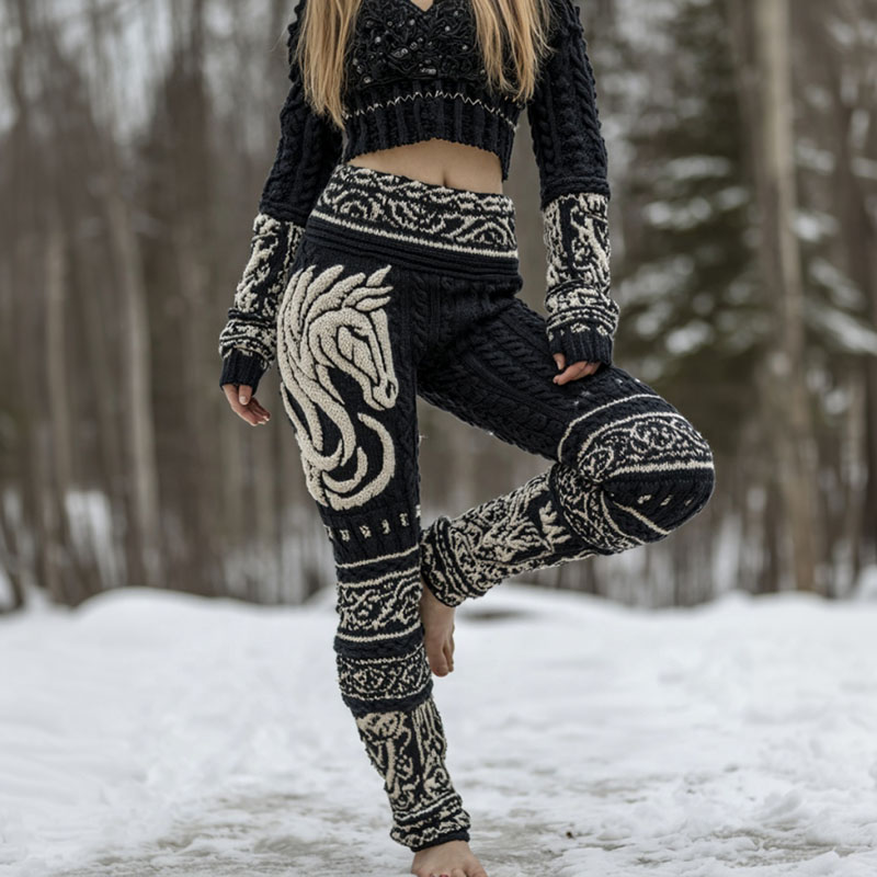 Women's Horse And Celtic Knot Pattern Knit Leggings