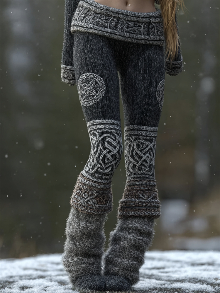 Vintage Viking Celtic Knot Cozy Heather Knit Leggings