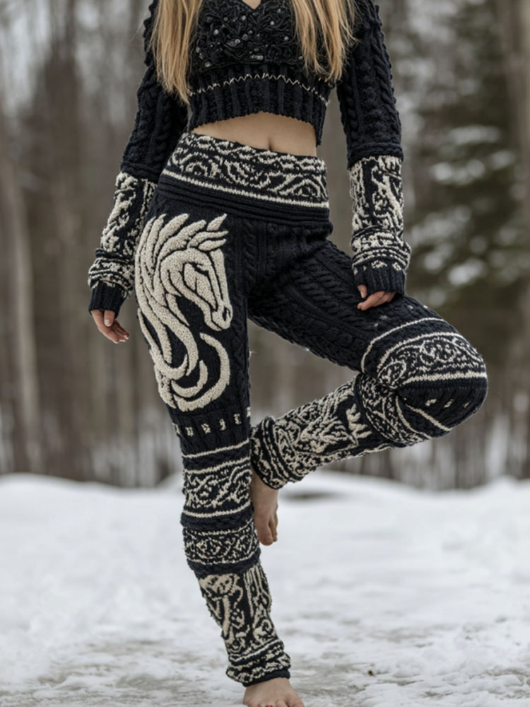 Women's Horse And Celtic Knot Pattern Knit Leggings
