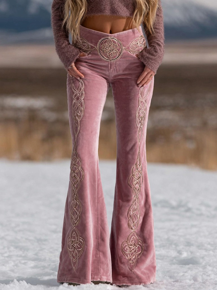 Women's Retro Celtic Knot Art Pattern Casual Flare Pants