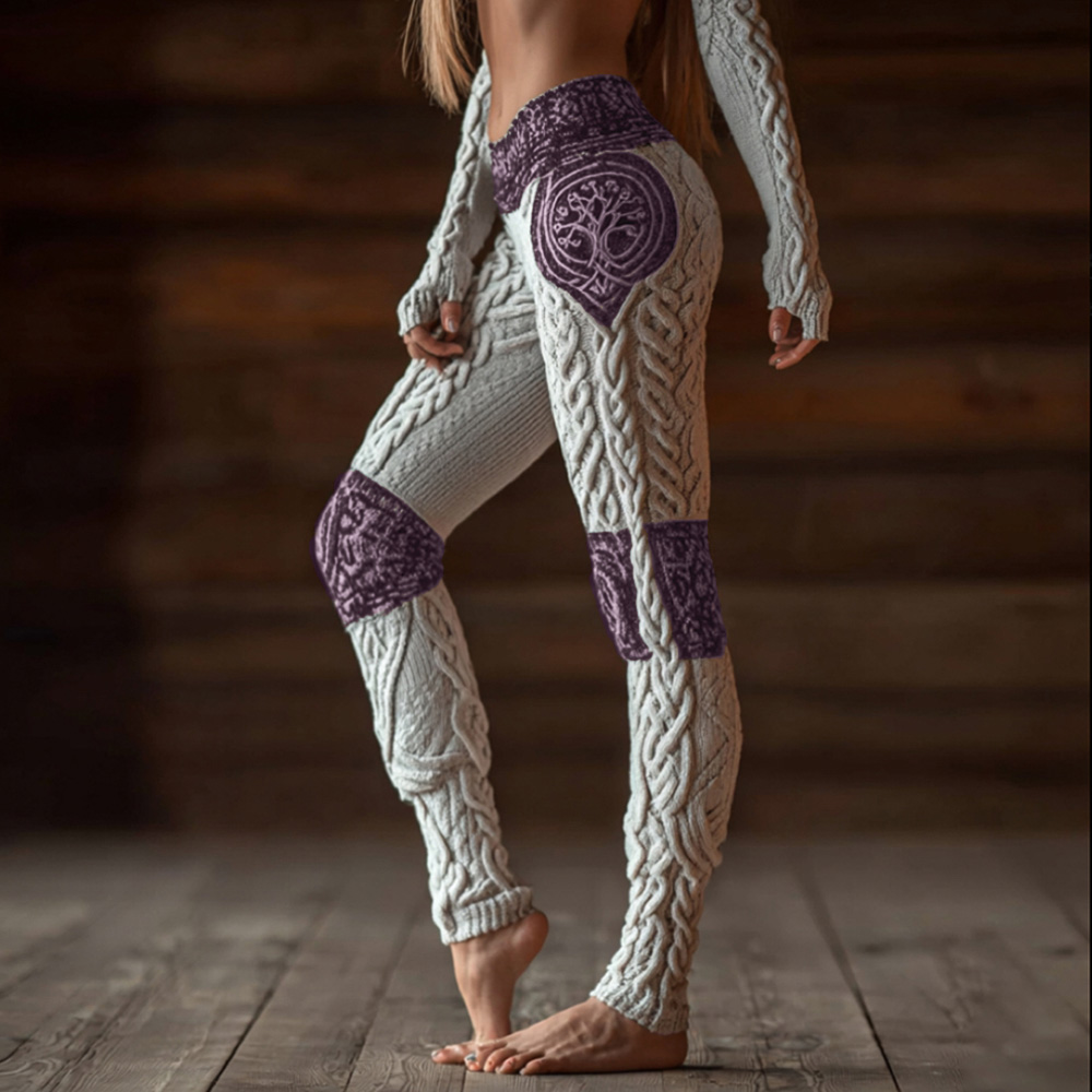 Women's Viking Style Celtic Knot Black And White Contrasting Leggings