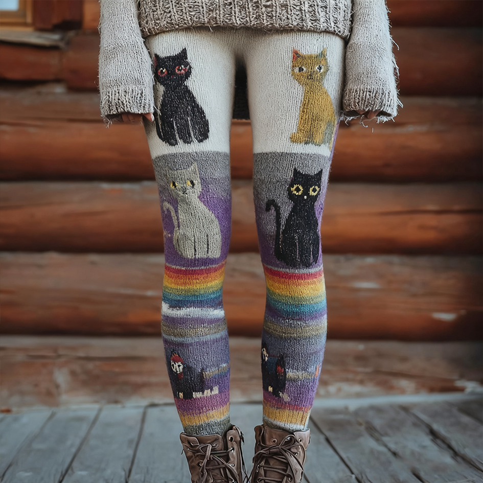 Christmas Fun Cat Knitting Tight-fitting Leggings