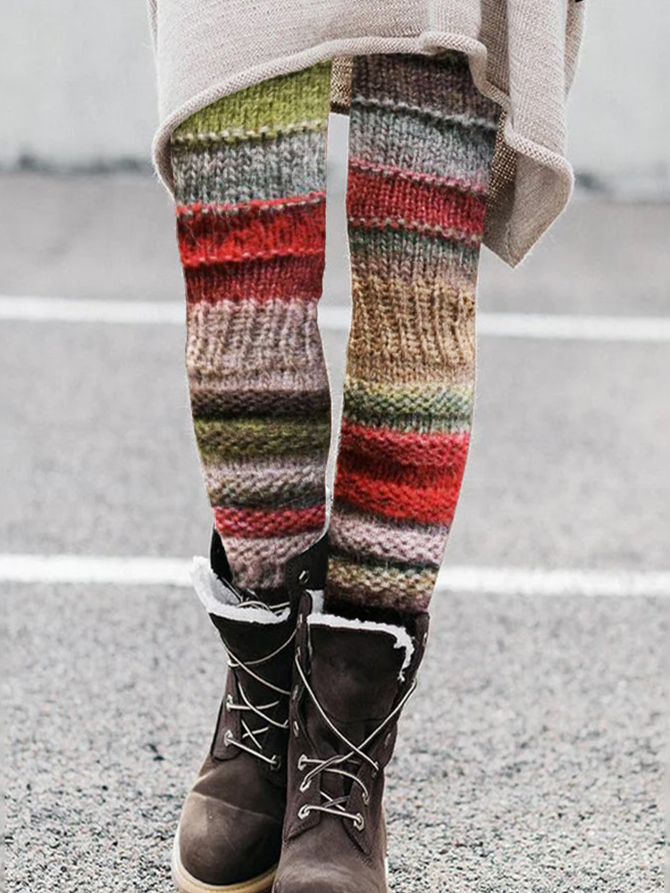Vintage Colorblock Patchwork Cozy Knit Leggings