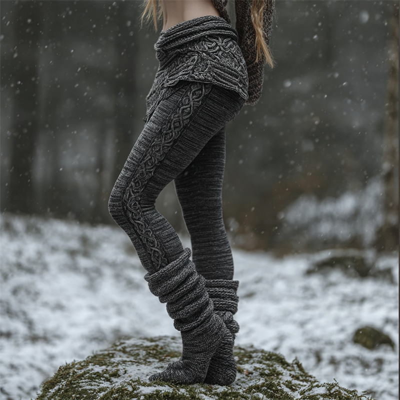 Vintage Basic Viking Celtic Heather Knit Cozy Leggings
