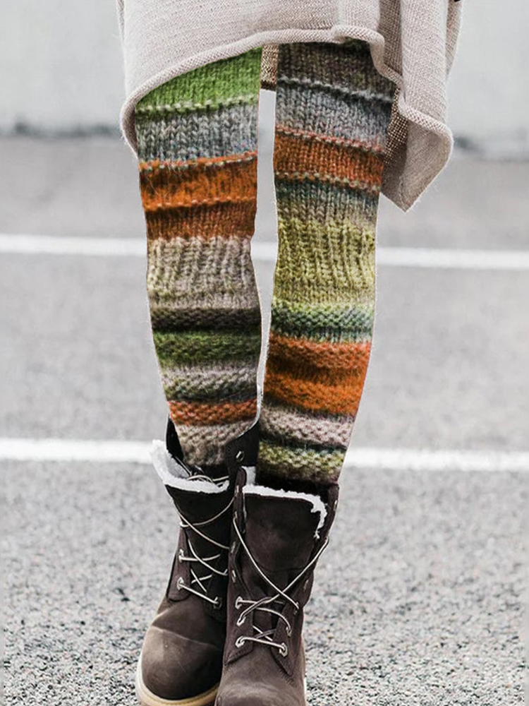 Vintage Colorblock Patchwork Cozy Knit Leggings