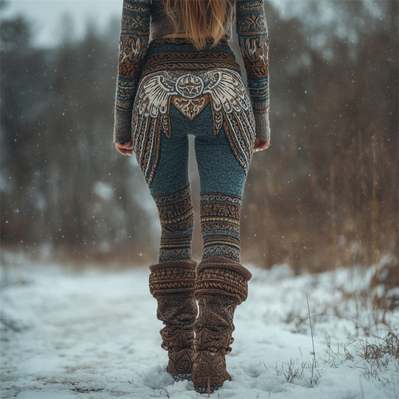 Vintage Ethnic Wings Viking Celtic Heather Knit Leggings