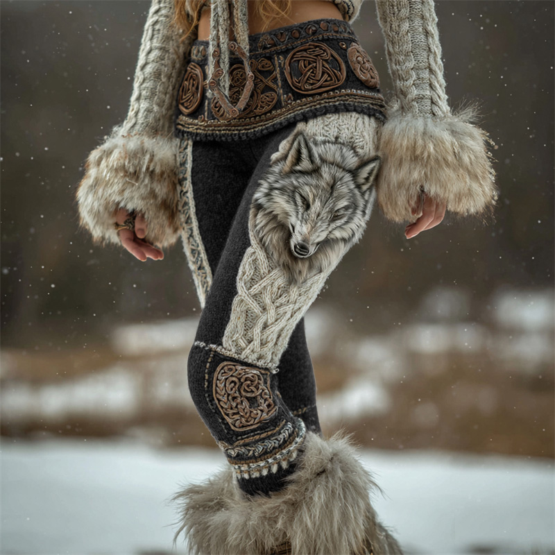 Fuzzy Wolf Viking Celt Knot Chunky Cozy Leggings