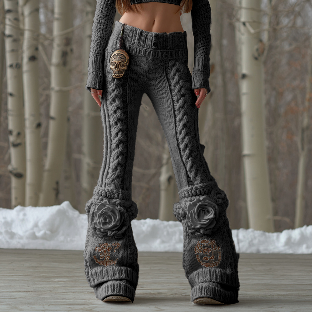 Viking-style Rose Embroidery Warm Pants