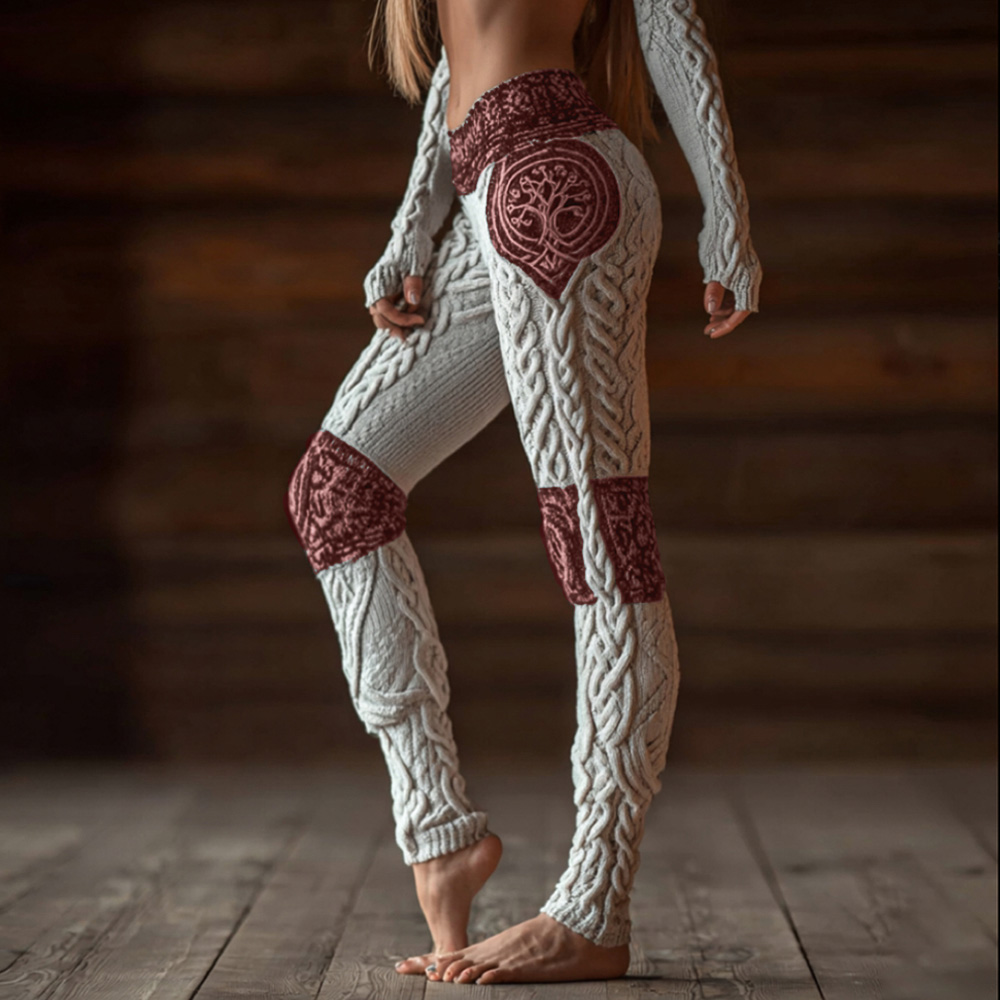 Women's Viking Style Celtic Knot Black And White Contrasting Leggings