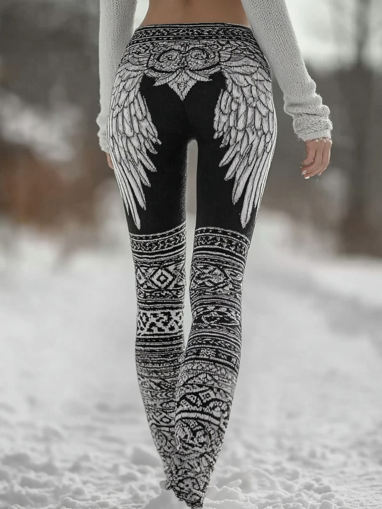 Vintage Viking Style Angel Wings Art Cozy Knit Leggings
