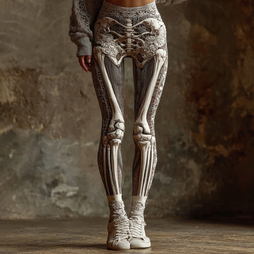 Stylish Halloween Skeleton Art Women's Knit Leggings