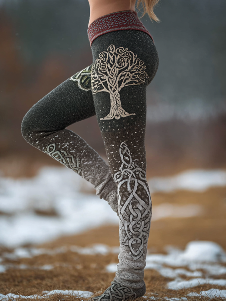 Retro Viking Style Gradient Design Women's Winter Knitted Tight-fitting Leggings