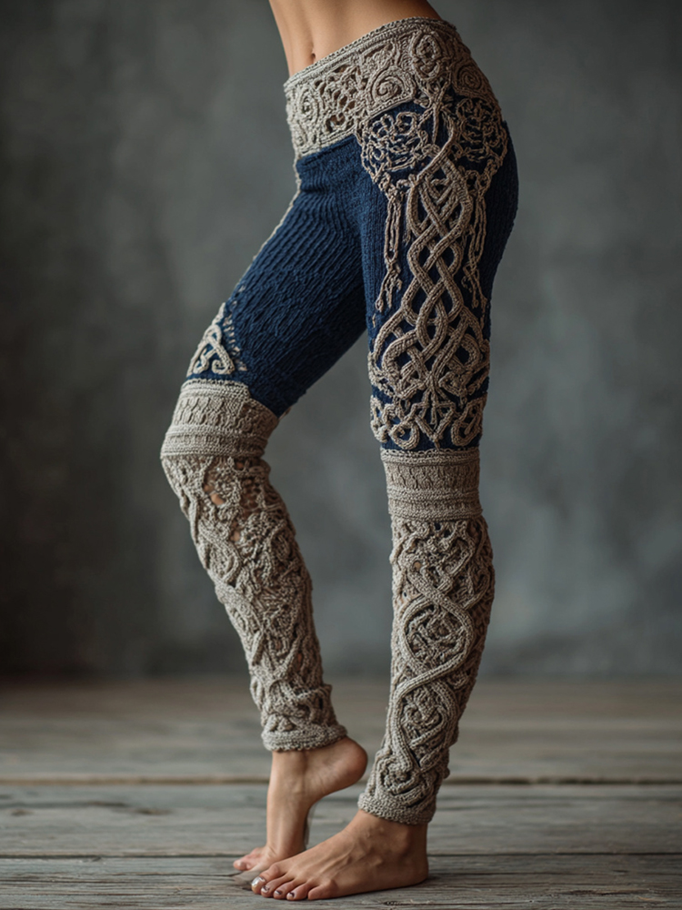 Vintage Viking Celtic Knit Art Knit Jacquard Cozy Leggings