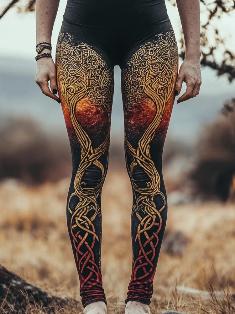 Vintage Viking Tree Of Life Gradient Comfy Leggings