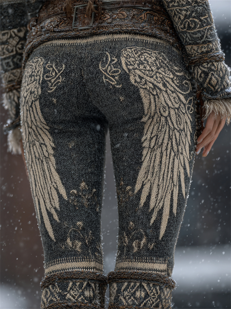 Vintage Viking Wings Celtic Knot Cozy Knit Leggings