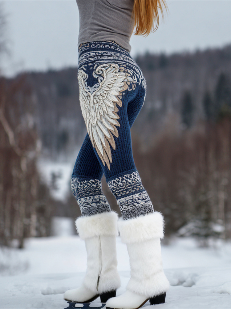 Winter Angel Wings Women's Knit Leggings