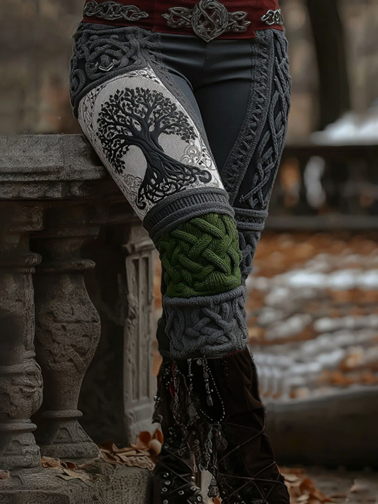 Vintage Viking Tree Of Life Celtic Color Block Art Cozy Casual Leggings