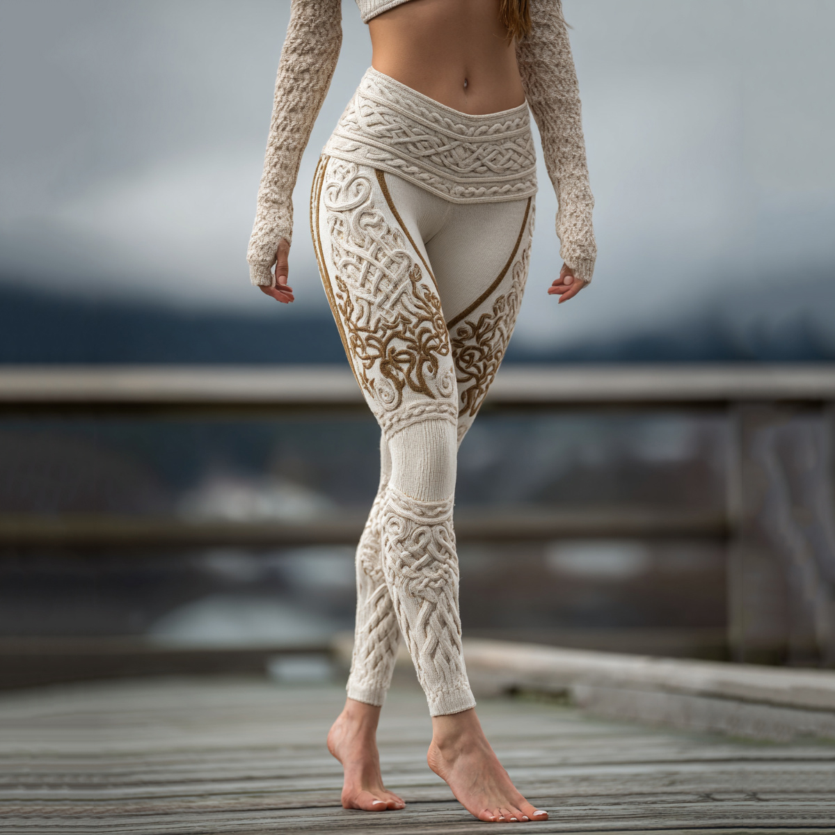 Vintage Viking Celtic Knot Art Knit Jacquard Cozy Leggings