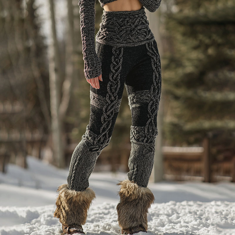 Women's Vintage Viking Celtic Knot Art Knit Cozy Leggings