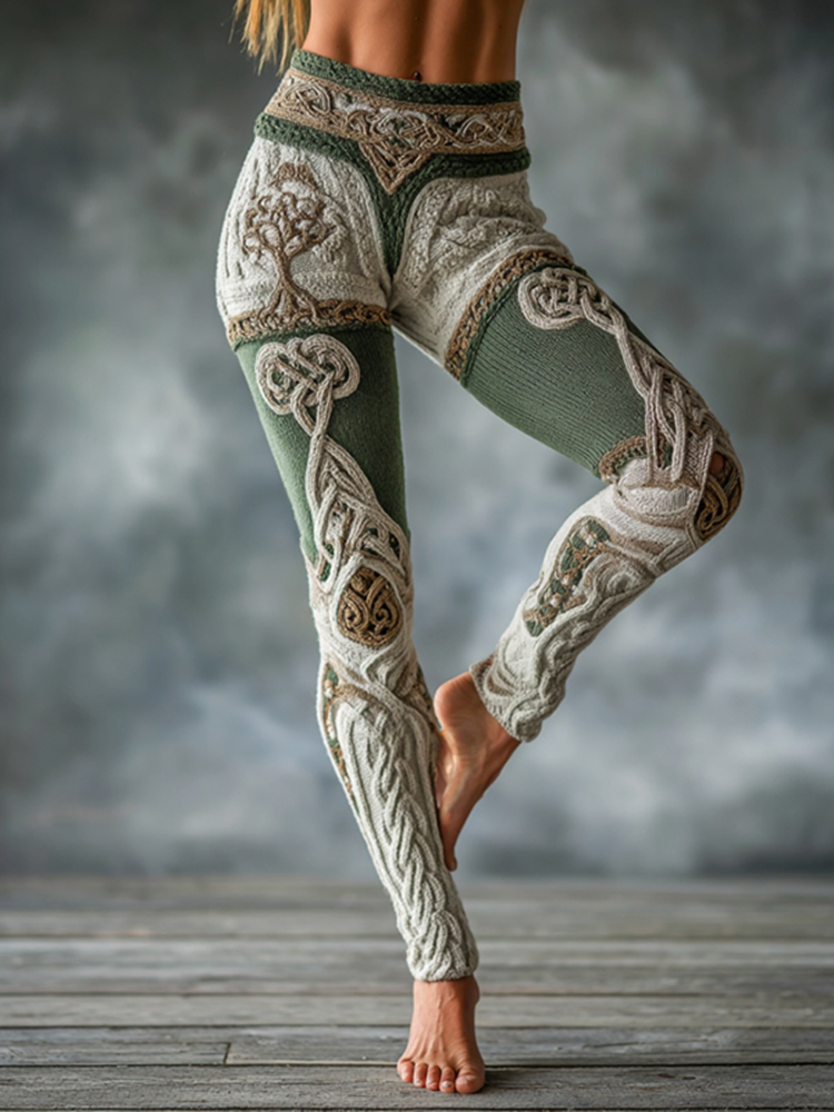 Women's Retro Viking Celtic Knot Pattern Knit Leggings