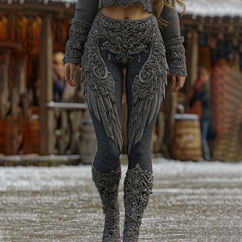 Women's Viking Celtic Wings Art Cozy Knit Leggings
