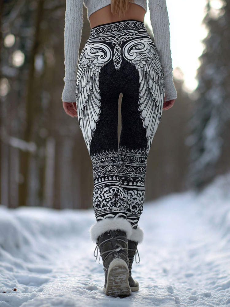 Vintage Viking Celtic Wings Art Comfy Knit Leggings