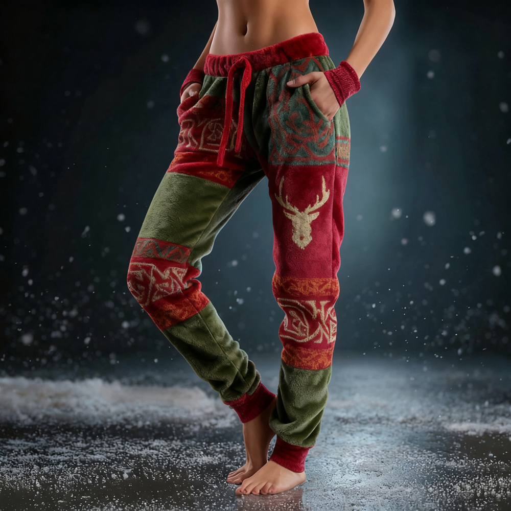 Vintage Viking Inspire Christmas Pattern Cozy Plush Pants