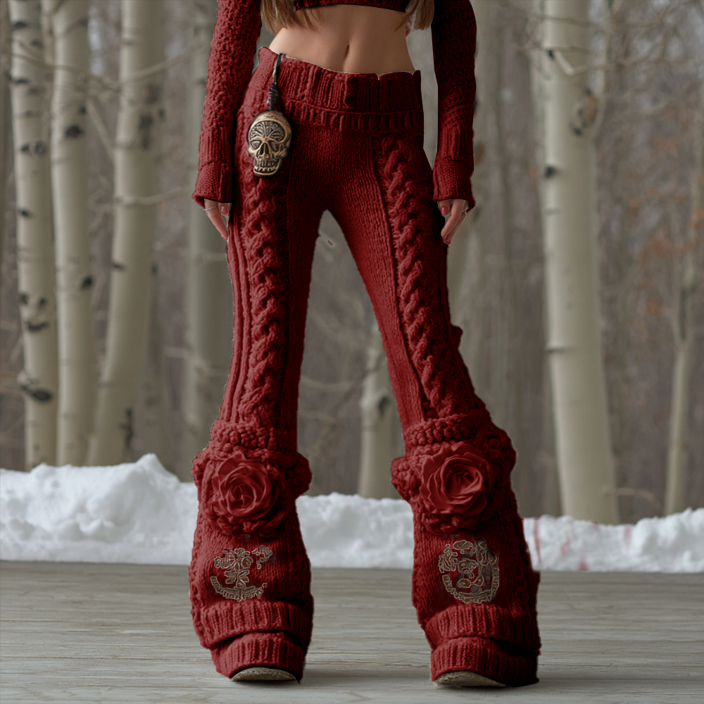 Viking-style Rose Embroidery Warm Pants
