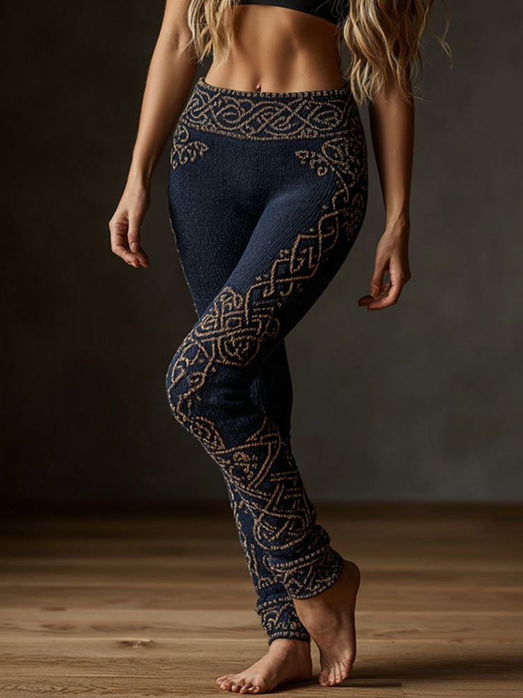 Vintage Viking Celtic Pattern Art Cozy Leggings
