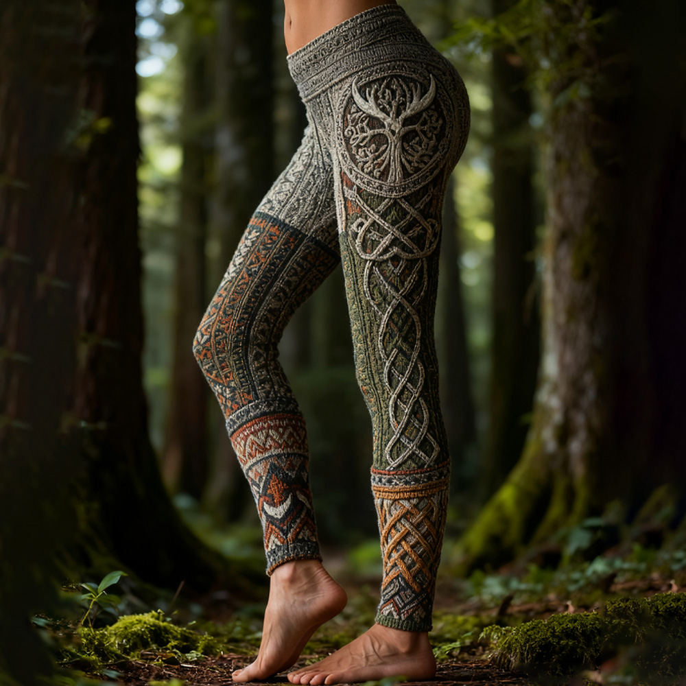 Vintage Viking Celtic Knot Art Knit Jacquard Cozy Leggings