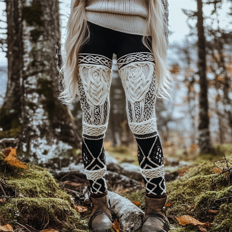 Vintage Contrast Color Viking Celtic Cozy Knit Leggings