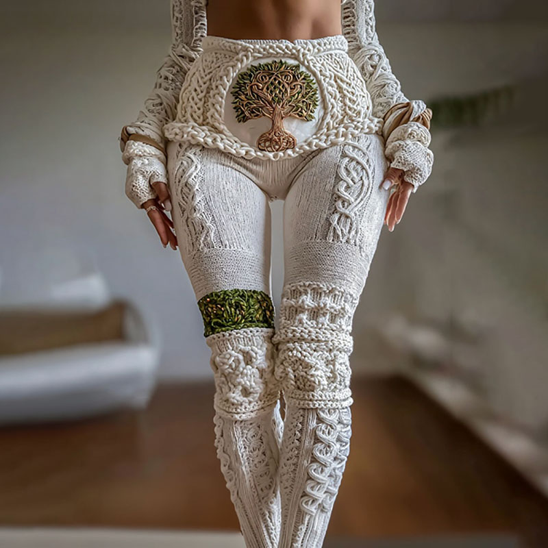 Vintage Viking Tree Of Life Celtic Art Knit Cozy Casual Leggings