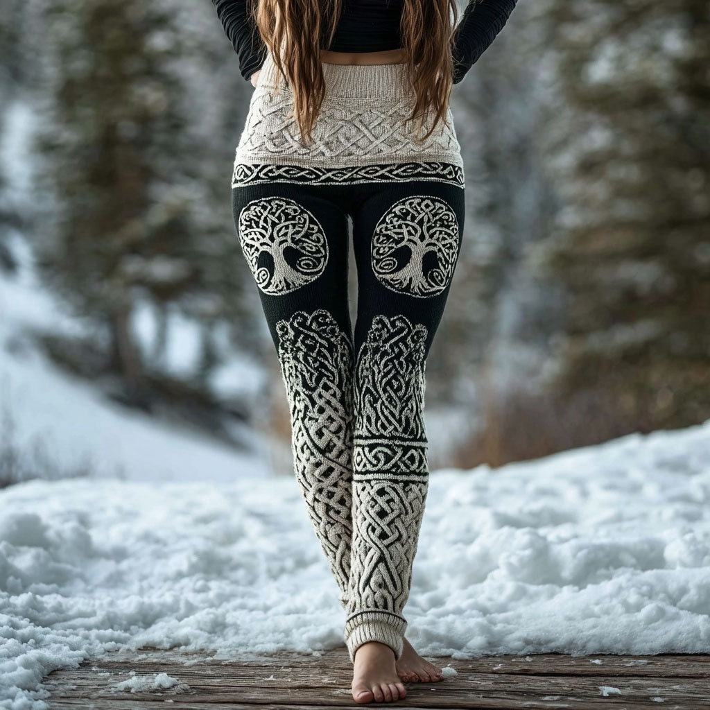 Vintage Viking Celtic Tree Of Life Knit Comfy Leggings