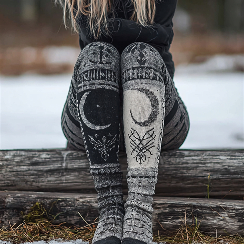 Moon Phase Viking Runes Contrast Cozy Leggings