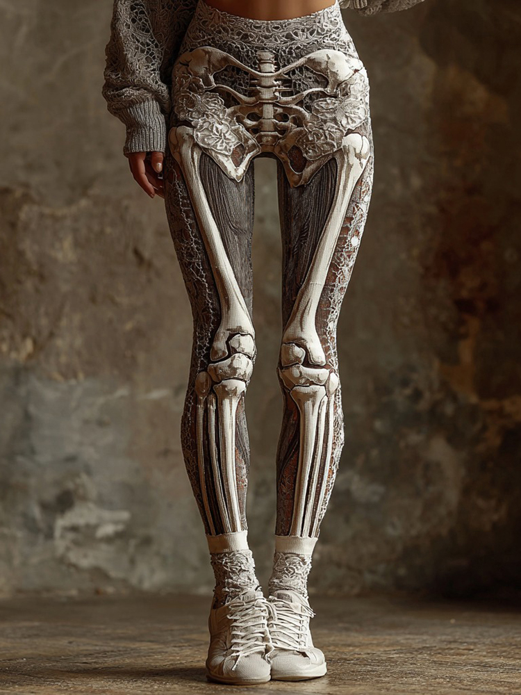 Stylish Halloween Skeleton Art Women's Knit Leggings