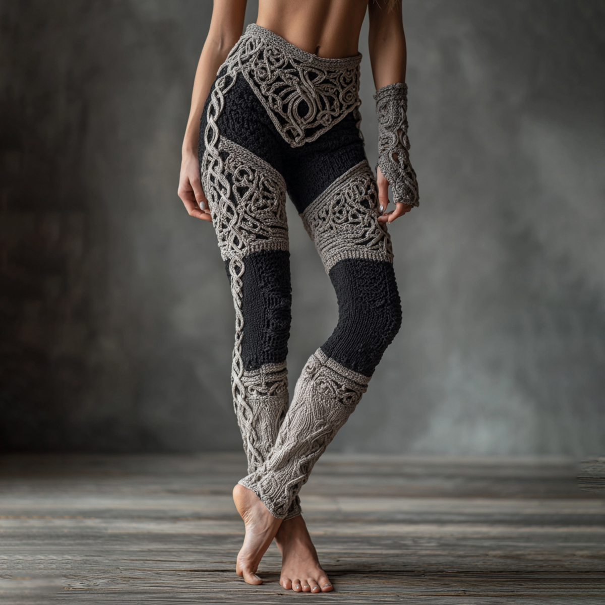 Vintage Viking Celtic Knot Art Knit Jacquard Cozy Leggings