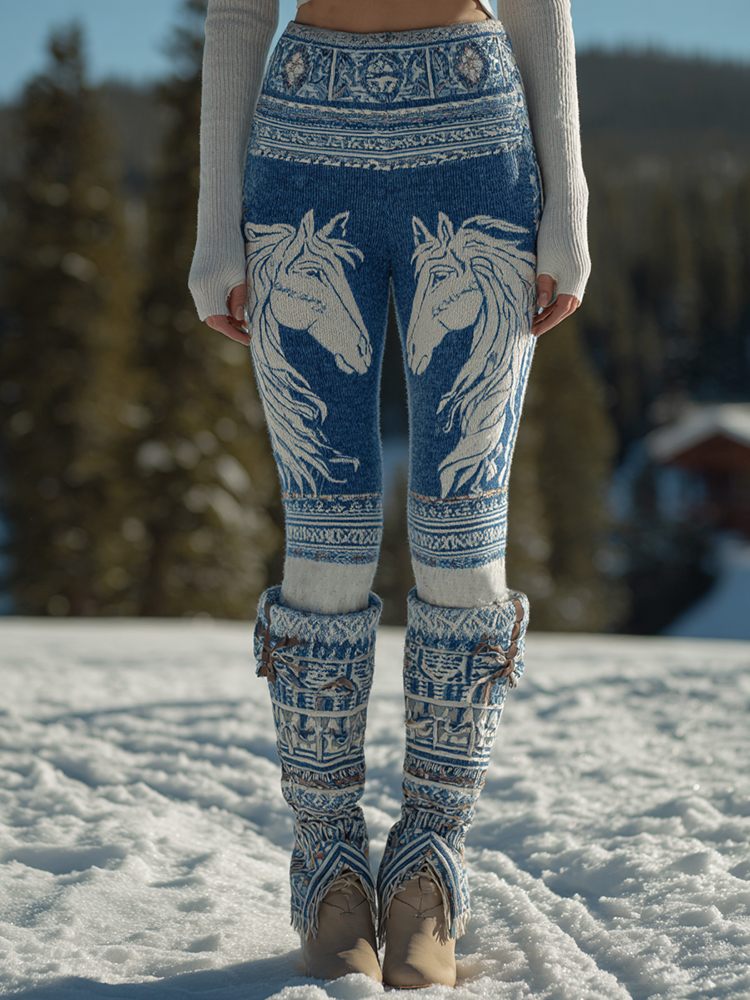Women's Western Horse Pattern Art Print Casual Leggings