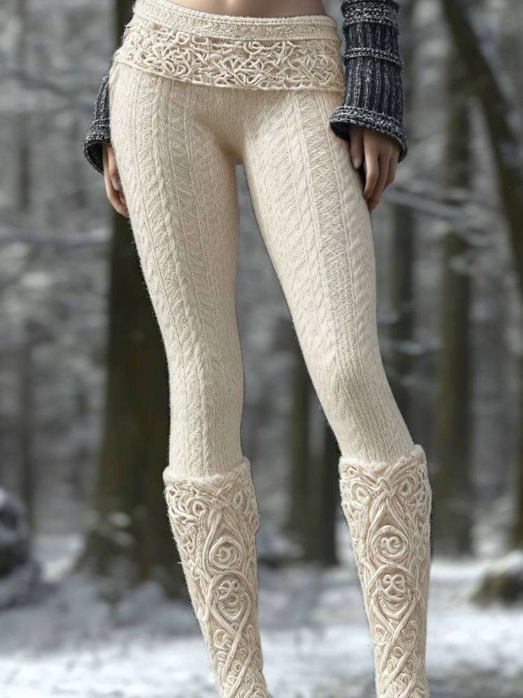 Vintage Viking Pattern Art Knit Cozy Leggings