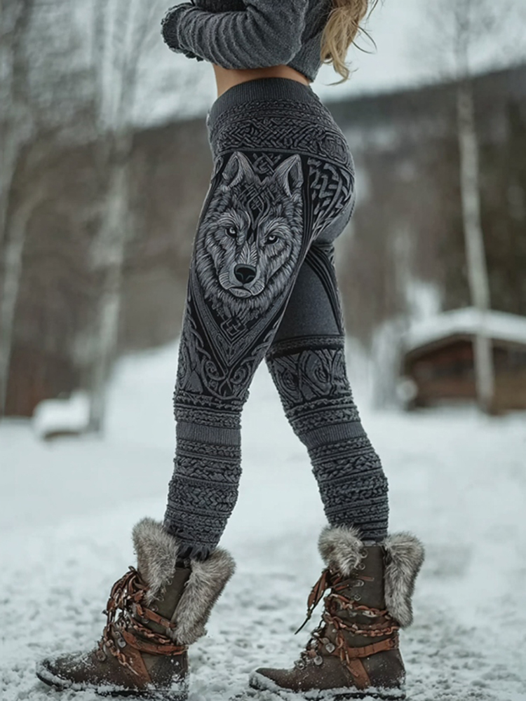 Women's Vintage Viking Wolf Celtic Knot Art Knit Leggings