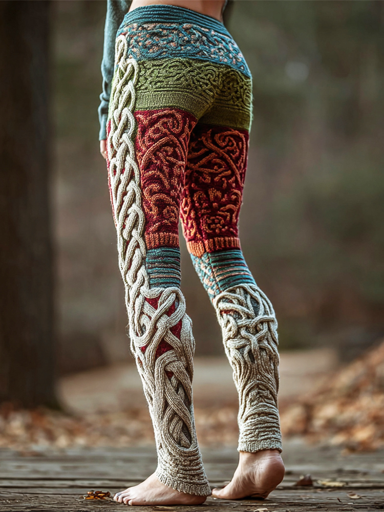 Viking Totem Contrast Color Art Women's Knit Leggings