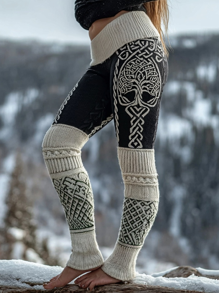 Vintage Viking Tree Of Life Celtic Knit Cozy Leggings