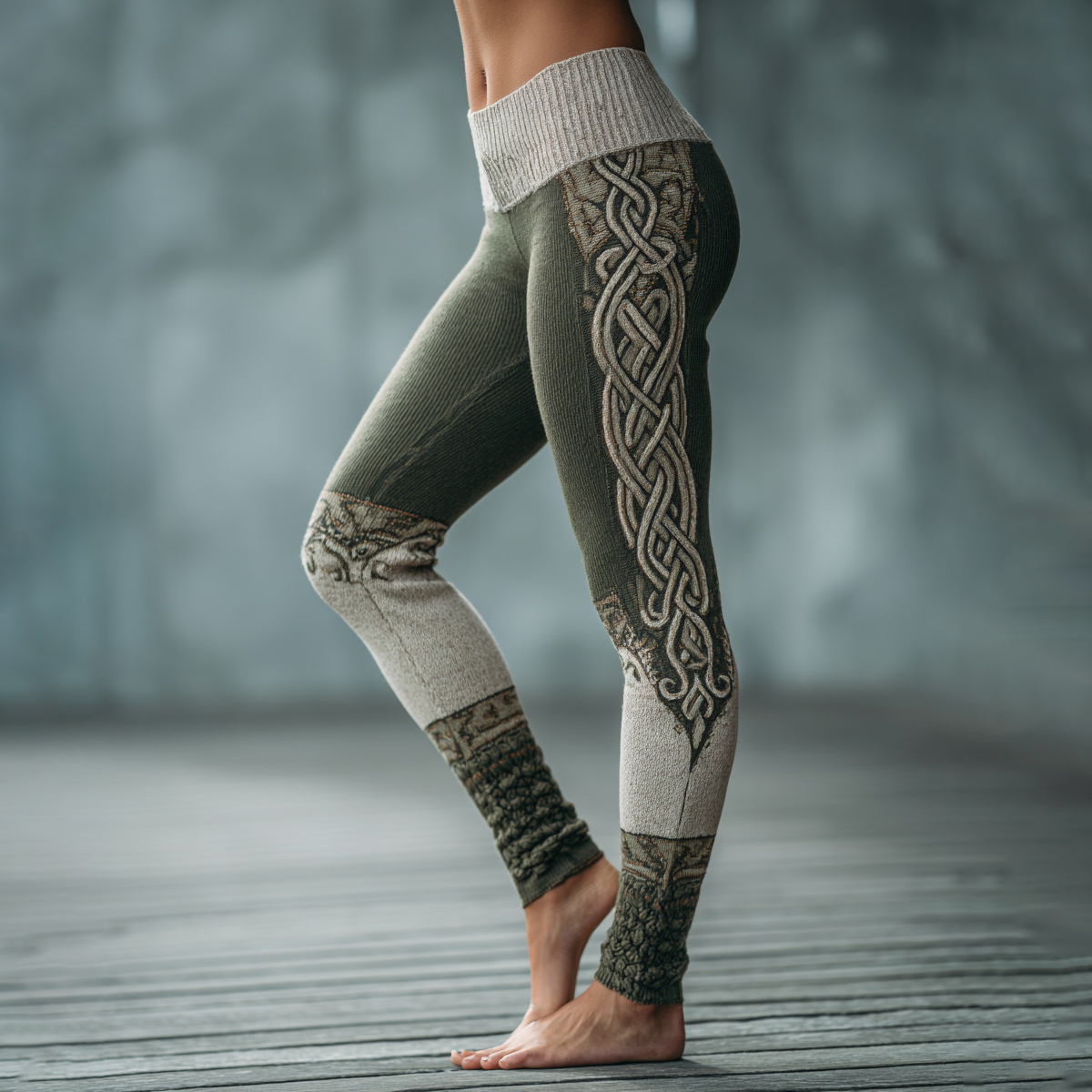 Vintage Viking Celtic  Pattern Art Knit Cozy Leggings