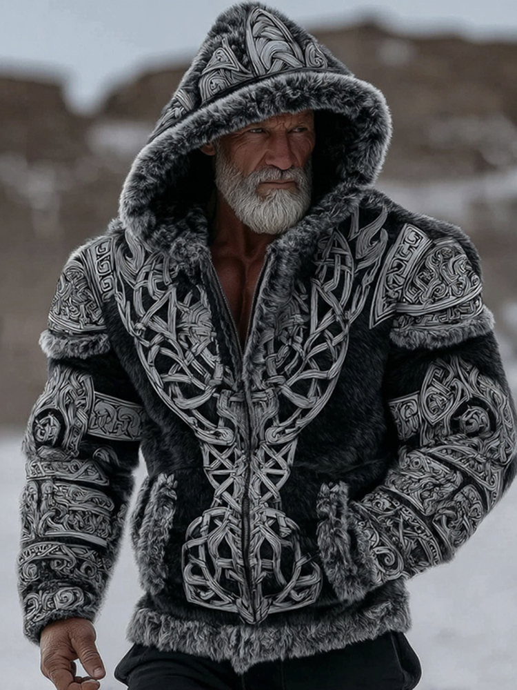 Men's Viking Vintage Pattern Design Art Cozy Hooded