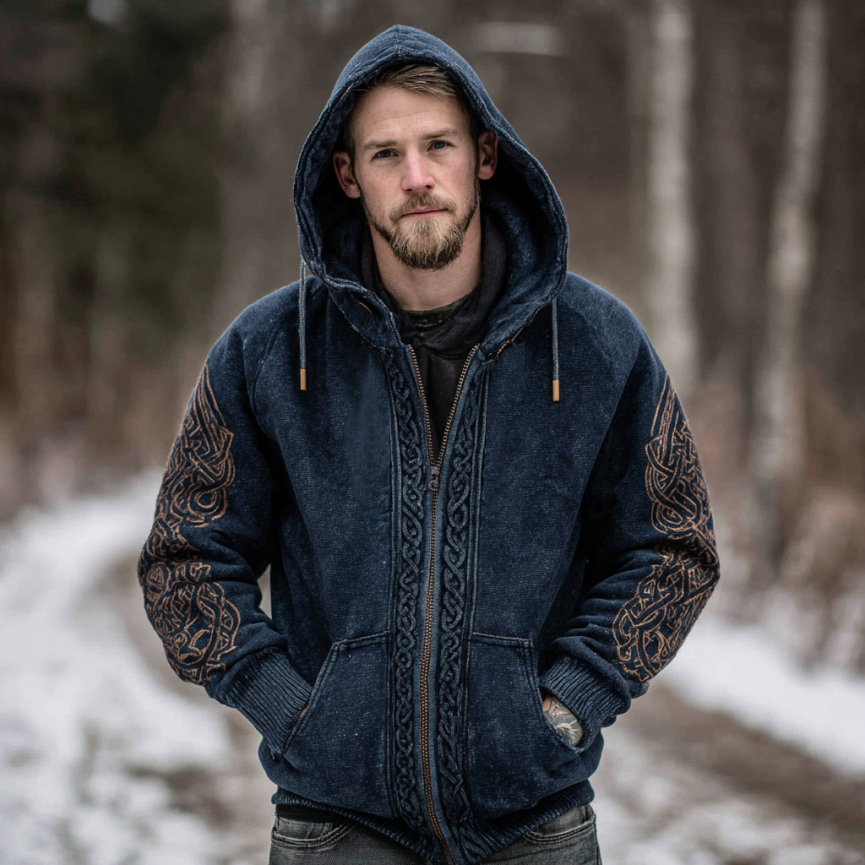 Men's Vintage Viking Celtic Knot Art Print Zip Up Hoodie