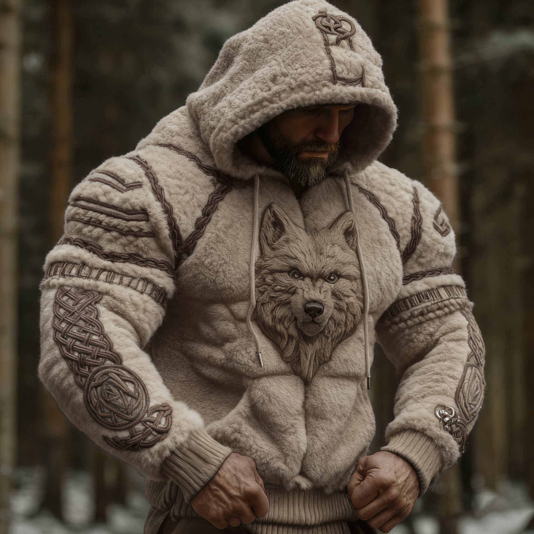 Viking Wolf Celtic Art Warm Men's Flannel Hoodie