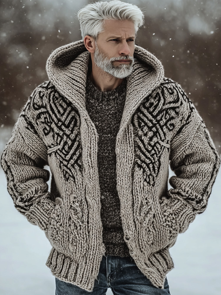 Men's Vintage Casual Viking Knit Hooded Sweater