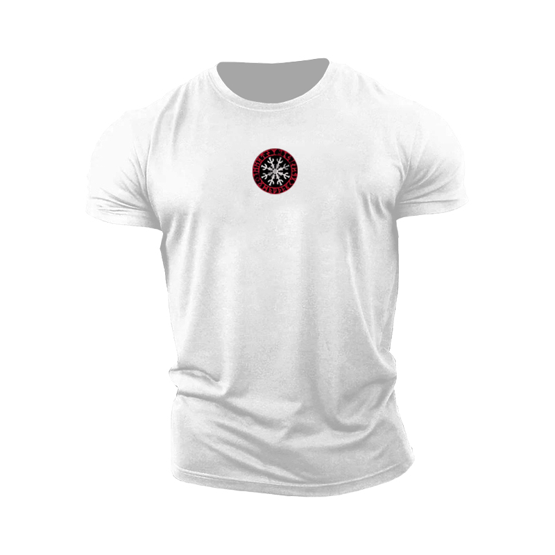 Vegvisir Wolf Runes Graphics Cotton T-shirt