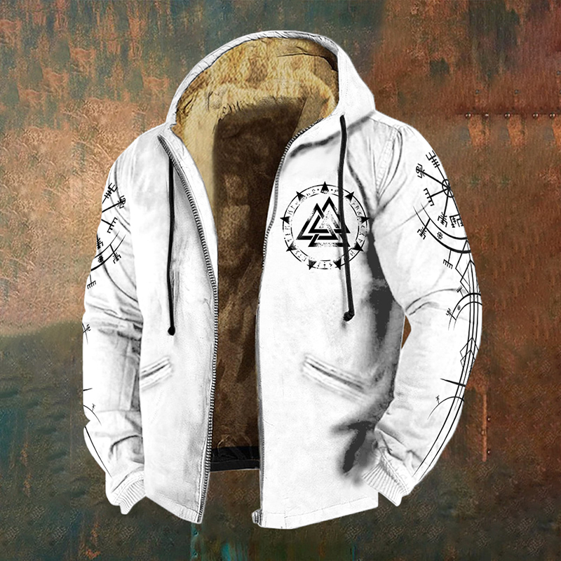 Men's Viking Circle Rune Graphic Washed Full Zip Hoodie